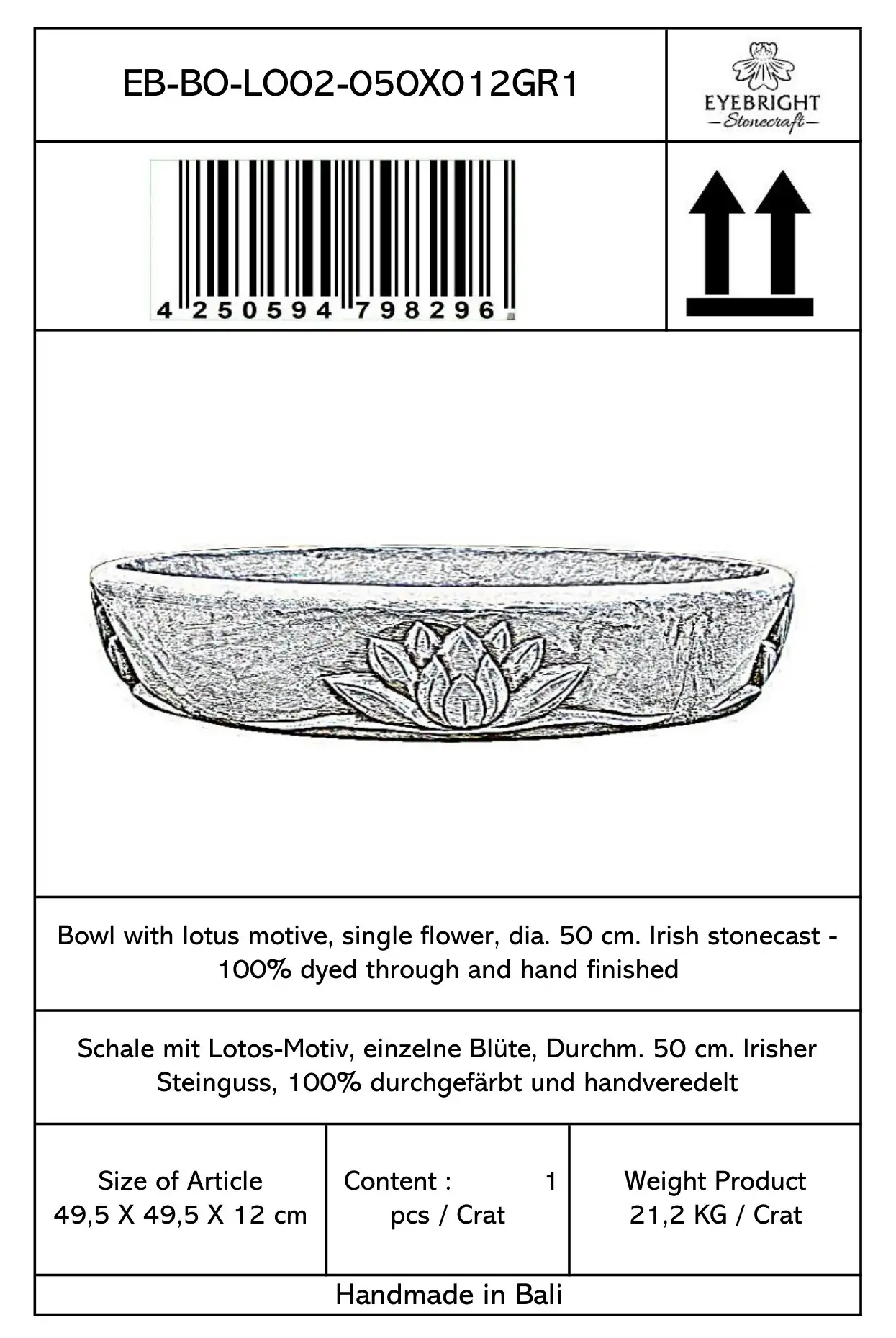 Product image 5 of the product “Bandung - Bowl with lotus motive, single flower, Ø 50 cm | cast stone ”